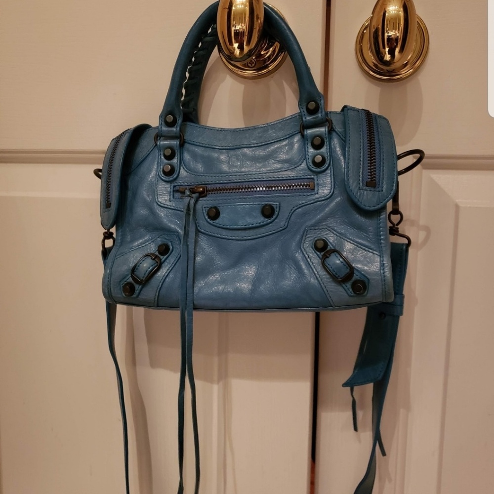 Balenciaga Mini City Blue Leather Crossbody Bag